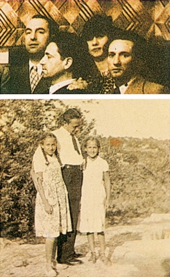 Rafael Sánchez Ventura entre Pablo Neruda, la esposa de éste y Honorio G. Condoy; Abajo con las hijas de Ramón Acín en 1934.jpg