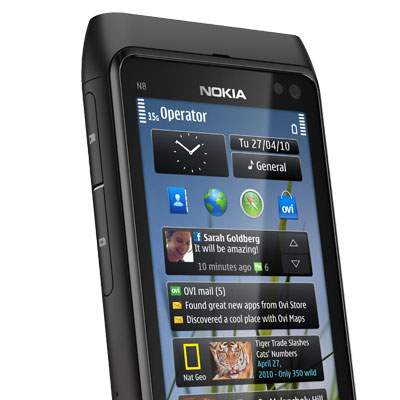 El Nokia N8 es un smartphone con Nokia Belle de Nokia Nseries. Con cámara de óptica Carl Zeiss  y flash de xenón, el N8 es el primer teléfono Nokia que utiliza cámara  de 12 megapíxeles con tamaño del sensor de 1/1.83 ", por lo que es el  sensor de imagen más grande en un teléfono con cámara en el momento de  su lanzamiento.