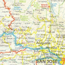 Ubicación en el mapa de la ciudad de Naranjo en Alajuela, Costa Rica