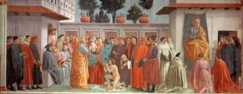 La resurrección del hijo de Teófilo y San Pedro en la cátedra (Masaccio) (restaurada).