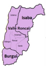 Localización de Isaba en el Valle de Roncal.