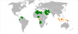 Países miembros de la OPEP (verde) y antiguos miembros (naranja)