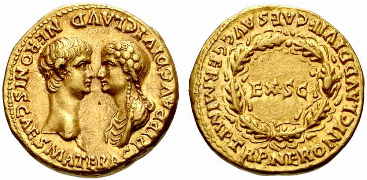 Archivo:Moneda con Neron y Agripina.jpg