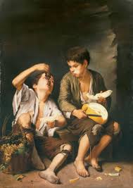 Dos niños comiendo melón y uvas00.jpg
