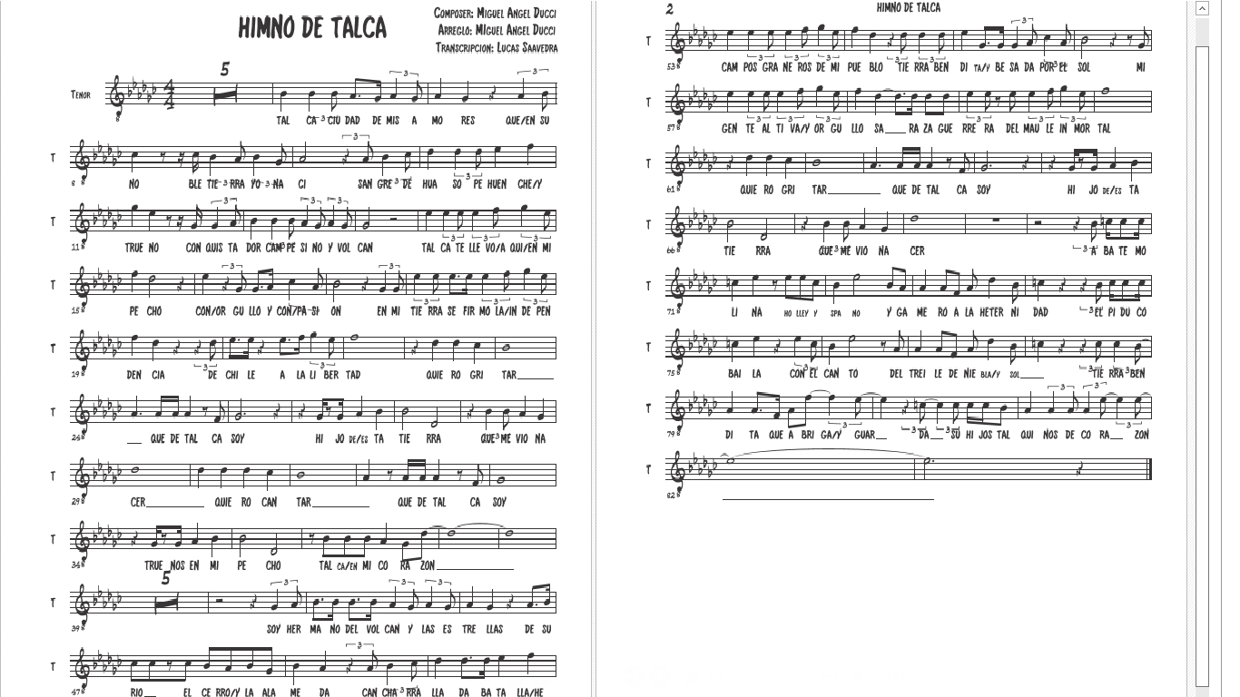 400pxLínea Melódica del Himno de Talca, perteneciente a su autor Miguel Angel Ducci.