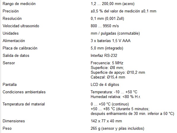 Especificaciones técnicas