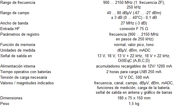 Especificaciones técnicas del cazador de satélite SM-10