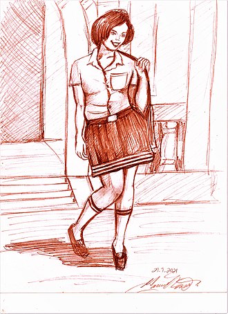 Archivo:Dibujo que representa el tipo de uniforme empleado por las alumnas del Preuniversitario Urbano Luis Urquiza Jorge de Las Tunas.jpg