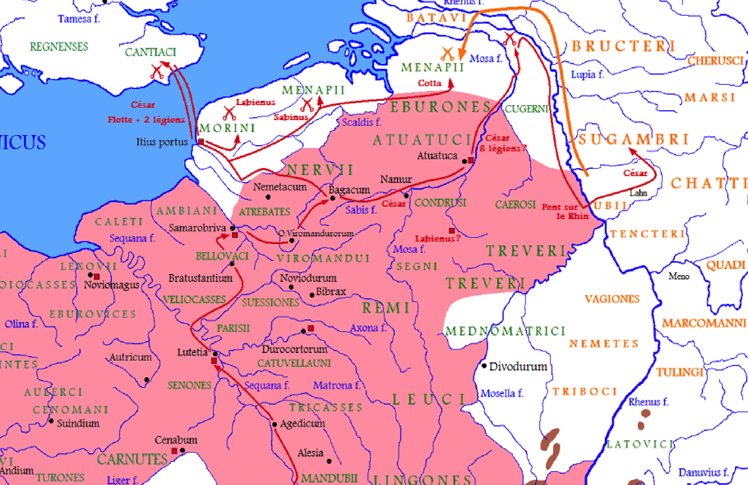 Campaña de César en la Galia el 55 AC. Primera invasión de Germania y primera invasión de Britania