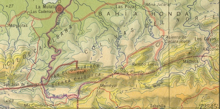 Mapa del lugar donde se desarrolló el encuentro, en la Sierra Chiquita, al sur del Pan de Guajaibón.
