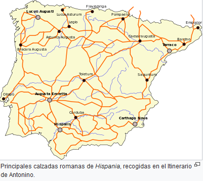 Archivo:Principales calzadas romanas de Hispania, recogidas en el Itinerario de Antonino.png