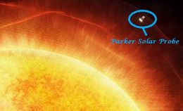 La nave, Parker Solar Probe, orbita a distancia prudencial y realiza incursiones en la corona solar. .jpg