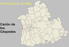 Ubicación de Carrión de los Céspedes en la provincia de Sevilla