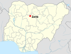 Localización de la ciudad de Zaria en Nigeria