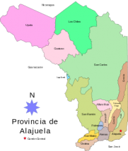 Ubicación en el mapa de San Carlos y sus distritos