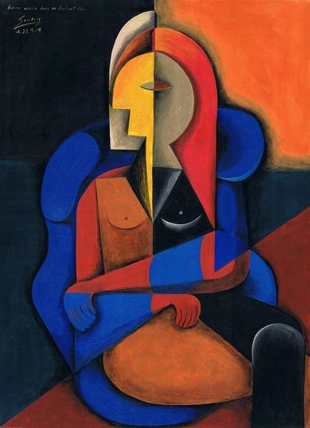 Archivo:Femme assise dans fauteuil bleu.jpeg