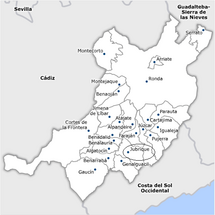 Localización de Jubrique en la provincia de Málaga.