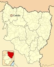 Ubicación de Caniás en la provincia de Huesca